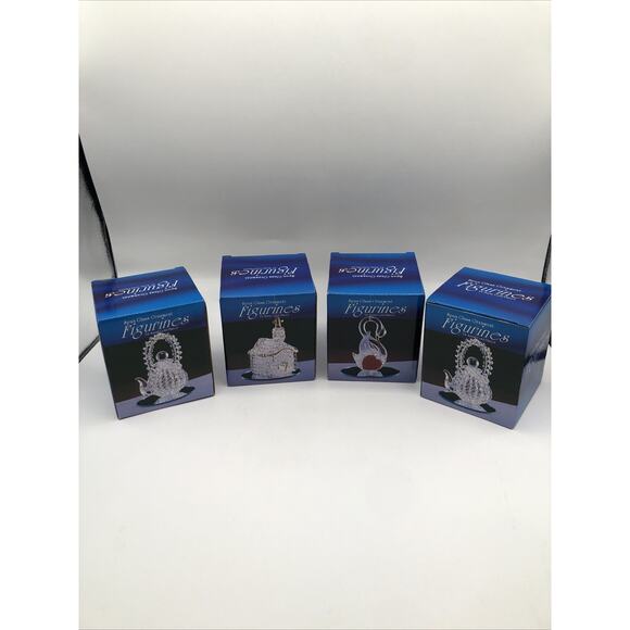 NEW Spun Art Glass Ornament Figurines On Mirror 24 Karat Gold Plated - Set of 4 - Picture 2 of 11